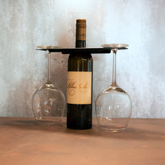 Okunaii Wine Bottle Caddy Holder for 2 Glasses