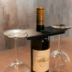 Okunaii Wine Bottle Caddy Holder for 2 Glasses