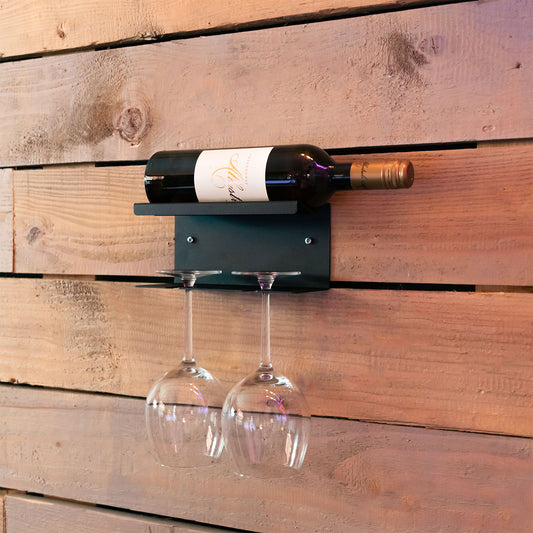 Okunaii Wall Mount Wine Bottle & Wine Glasses Holder