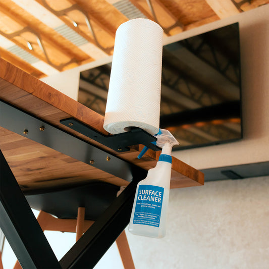 MegaMaxx UK™ Kitchen Roll & Spray Bottle Holder for Table or Desk Mounting