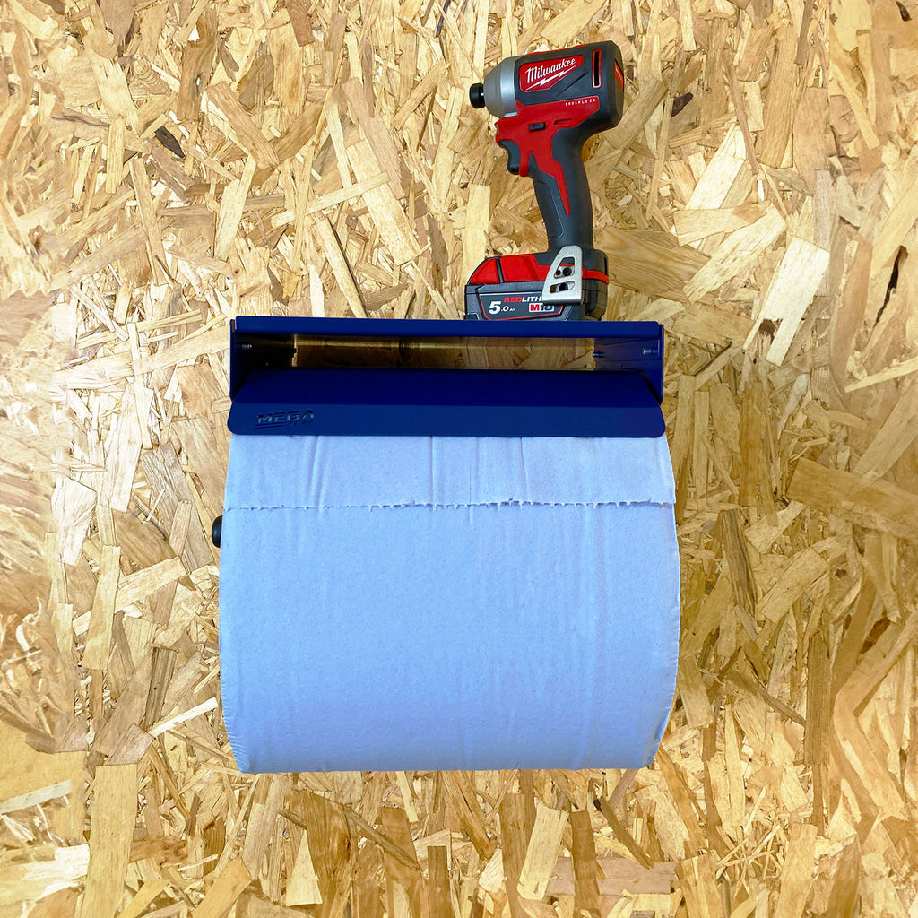 Blue Roll Holder with Stop Brake & Shelf - For Jumbo Blue Roll