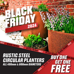 Black Friday 2024 Exclusive - Buy One Get One Free! Bellamy Circular Rustic Steel Planter & Tree Ring