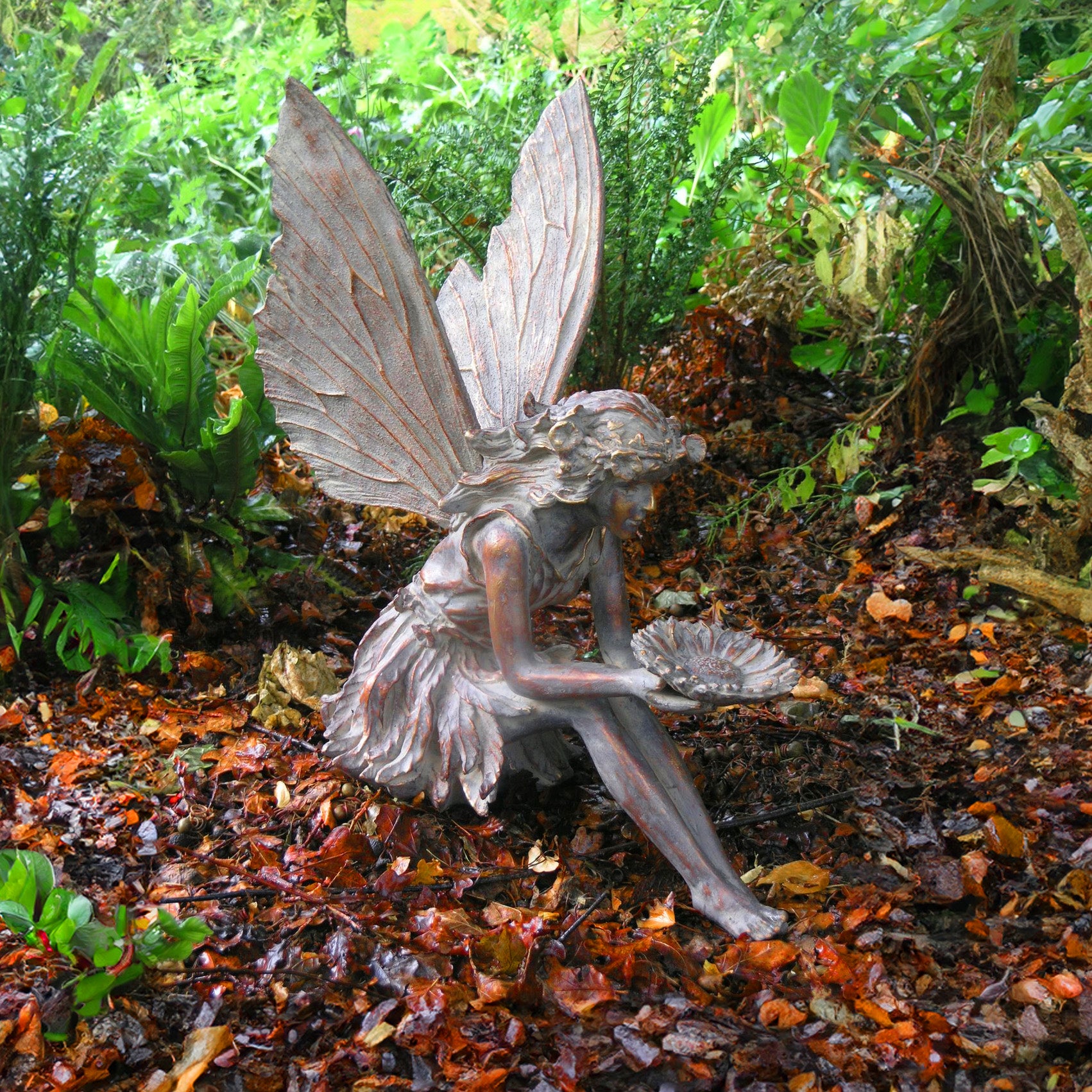 Fergus McArthur Fairy Sitting Aged Verde Statue for Gardens