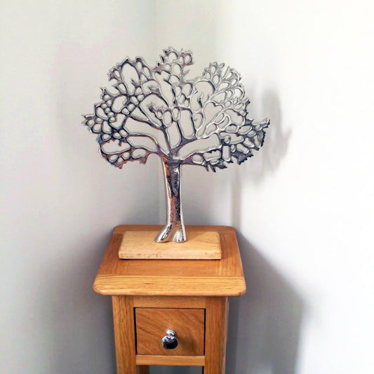 Tree of Life Silver Ornament with Wooden Base