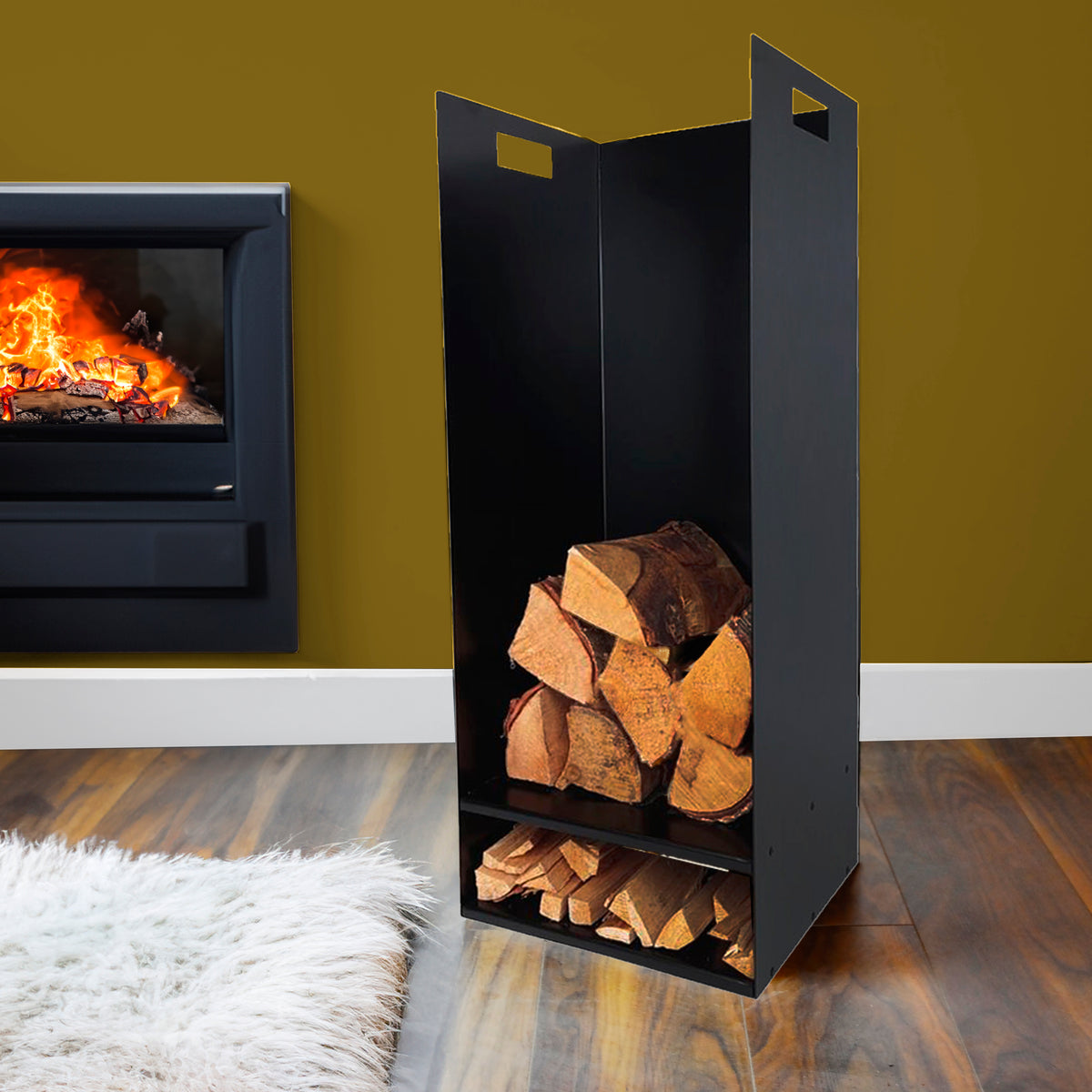 Volcann™ Double Shelf Firewood Log Store - Indoor Outdoors