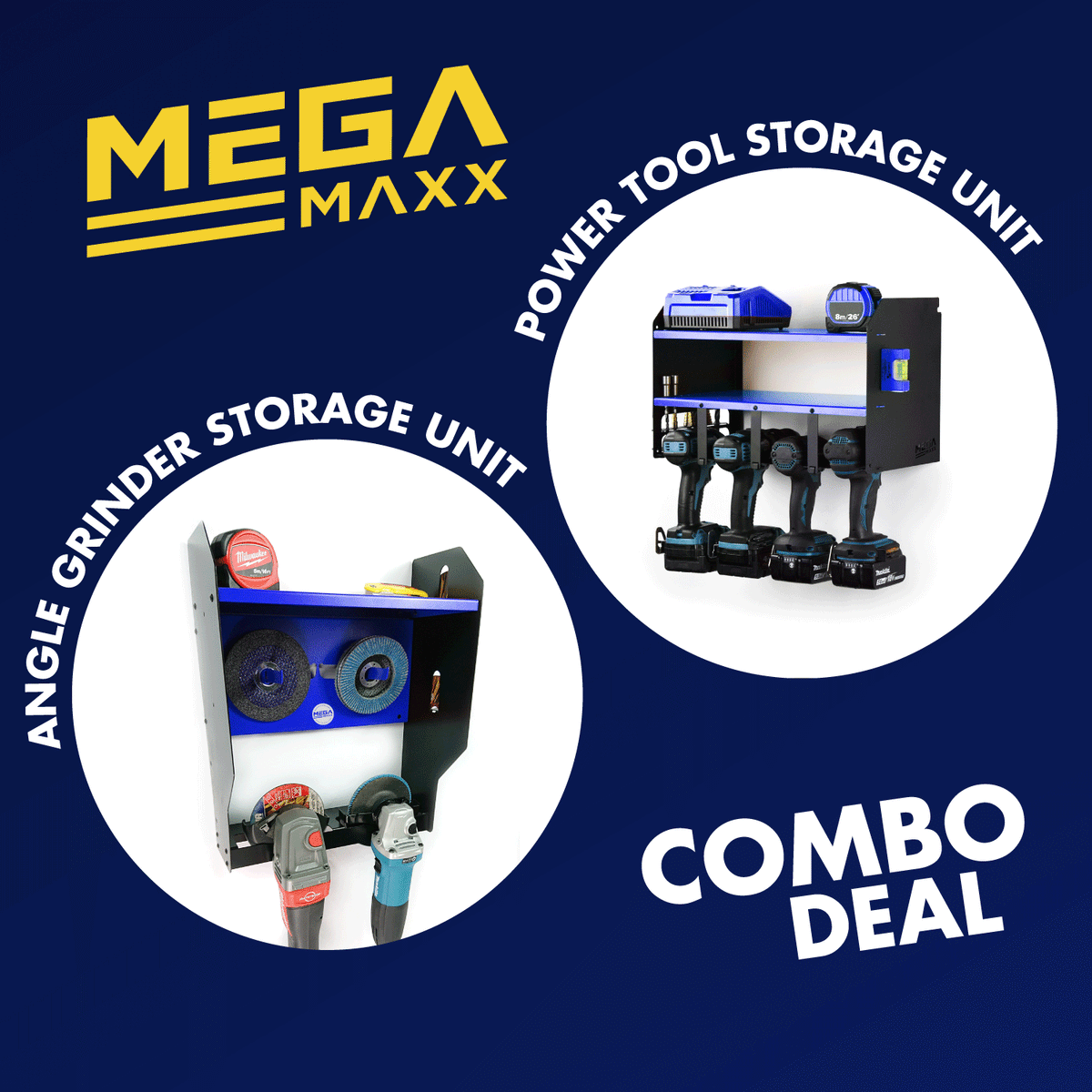 MegaMaxx UK™ Combo Deal - Power Tool Storage Unit + Angle Grinder Storage Unit - Indoor Outdoors