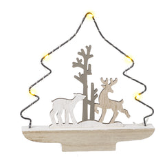 Tree & Reindeer Wooden LED Christmas Ornament - Indoor Outdoors