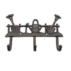 Rustic Cast Iron Garden Tools Coat Rack Hook - Indoor Outdoors